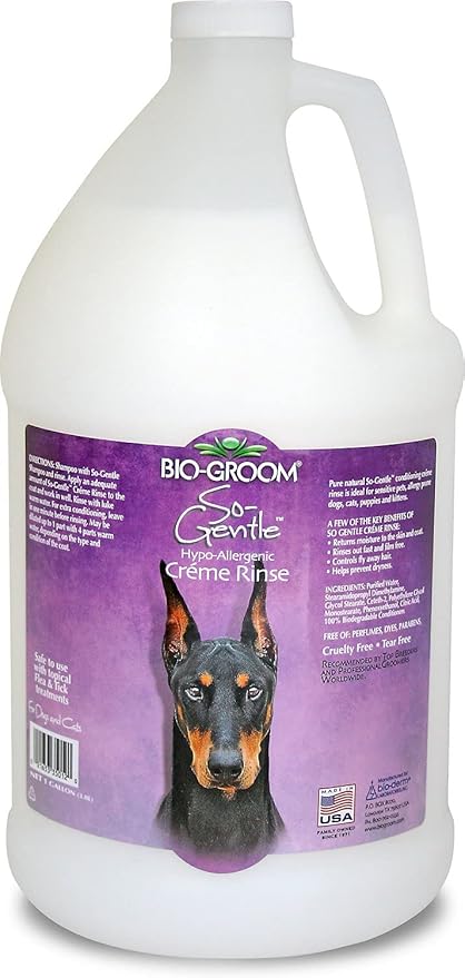 Bio-Groom So Gentle Hypo-Allergenic Crème Rinse Conditioner for Dogs & Cats, Tear-Free Sensitive Skin Coat Softener, Professional Grooming Care for Shiny, Smooth Fur – 3.8 Litre