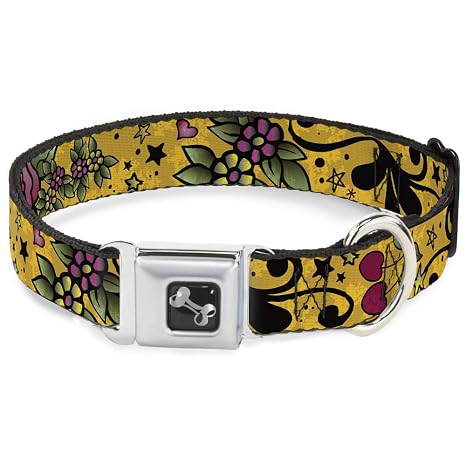 Buckle-Down 13-18'' Mom & Dad Close-Up Yellow Dog Collar Bone, Wide Small Dog Accessory