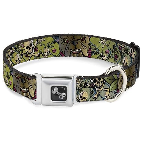 Buckle-Down 16-23'' Trust No One Close-Up Yellow Green Blue-Sideways Dog Collar Bone, Wide Medium Dog Accessories