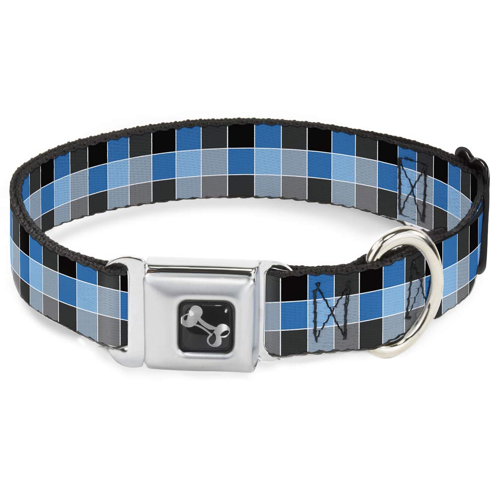 Buckle-Down Checker Mosaic Blue Dog Accessories Dogs Collar Bone, Wide Medium