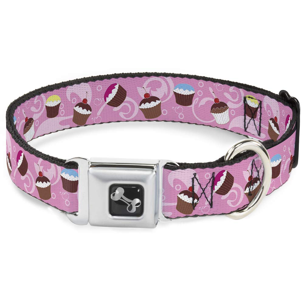 Buckle-Down Cupcake Swirls Pink Multi Color Dog Accessories Collar Bone, Wide Small