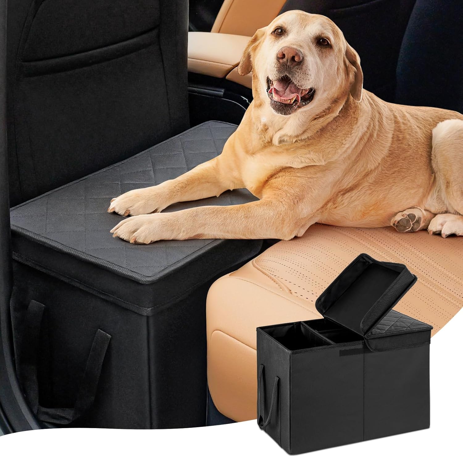Car Seat Extender for Large Dogs, Back Seat Extender for Dogs up to 120 LBS Large Dog Car Seat with Storage Car Organizer Gap Filler for Front or Back Seat (Black)