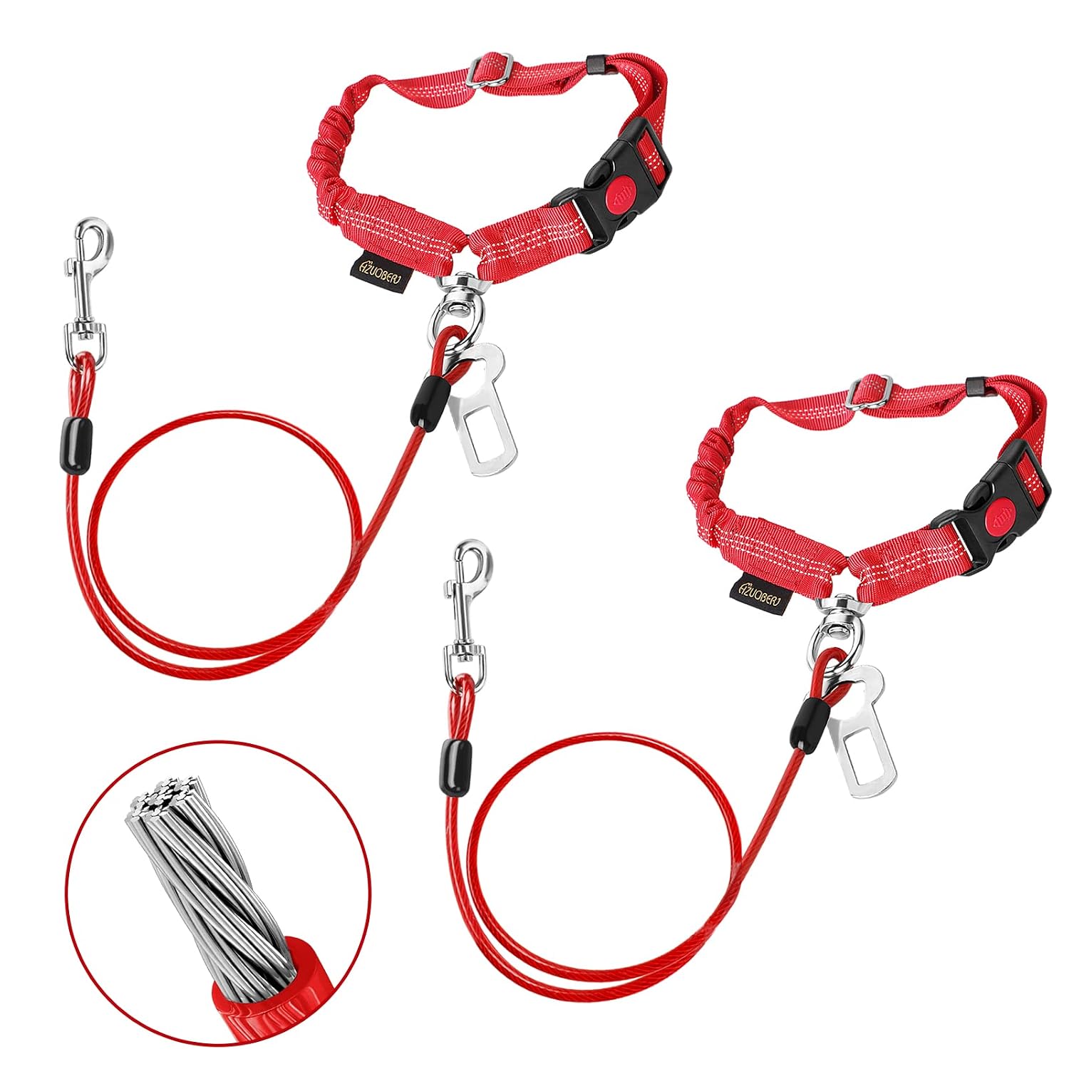 Chew Proof Dog Car Seat Belt, 2 in 1 Steel Cable Dog Car Accessories Headrest Restraint Dog Car Seatbelt for Medium Large Dogs