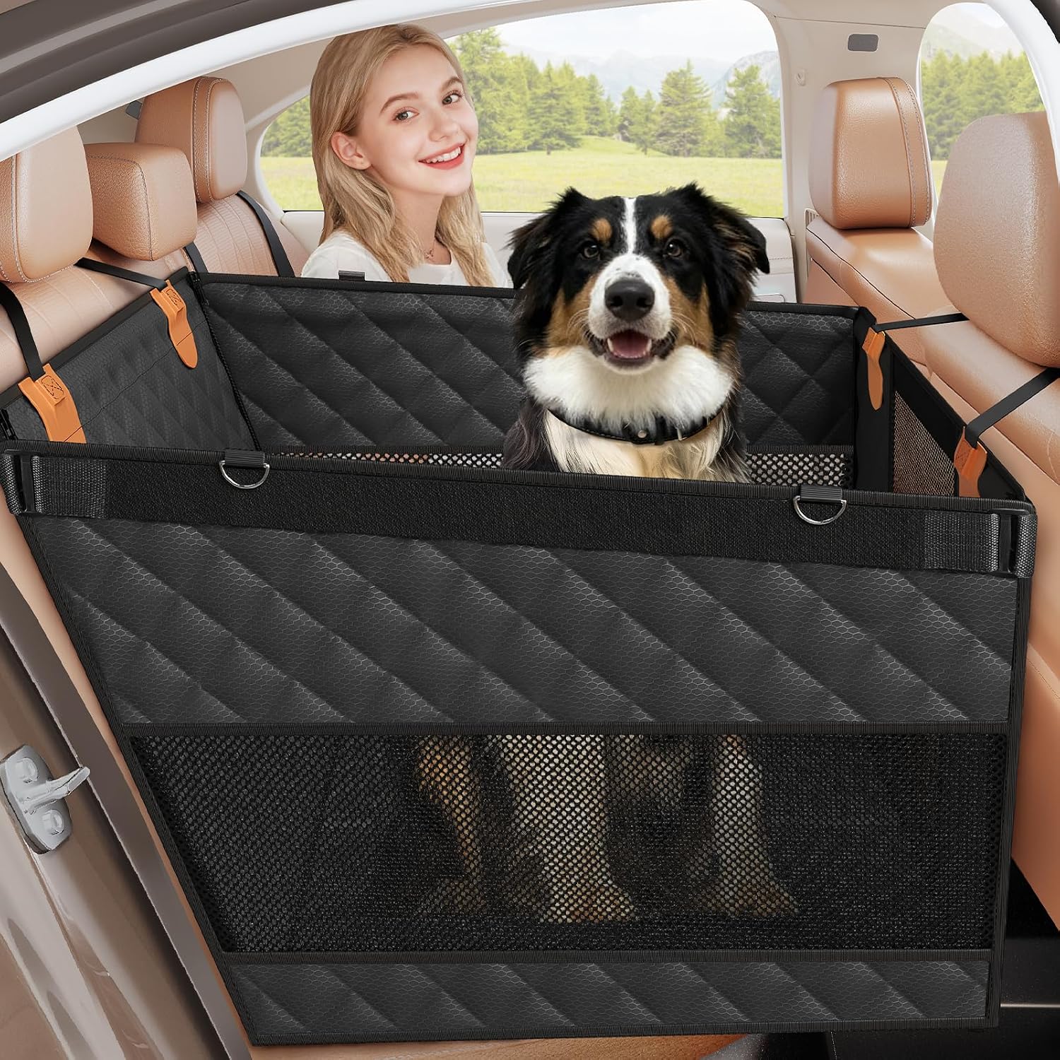 Dog Car Seat for Large Medium Dogs, Back Seat Extender for Pets with Hard Bottom