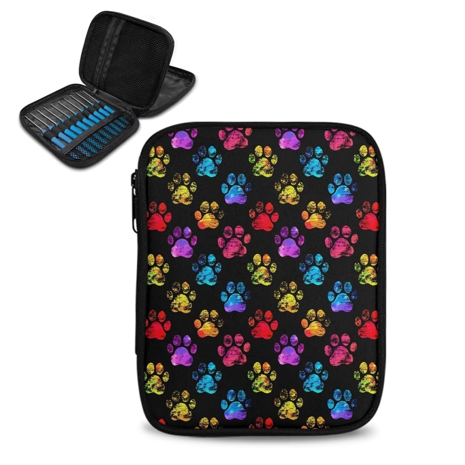 Dog Paw Print Crochet Hook Bag Organizer Crochet Hook Organizer Portable Traveling Needle Organizer for Crochet Hooks and Knitting Accessories Large Capacity Crochet Tool Organizer