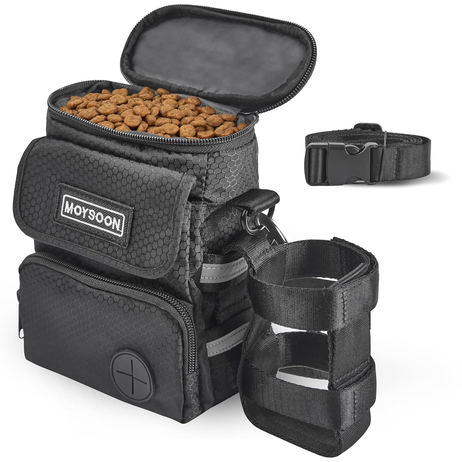 Dog Training Treat Pouch with Waist Belt & Shoulder Strap - Adjustable 3-Way Wear Waterproof Dog Walking Bag - Multi-Pocket Fanny Pack for Treats, Poop Bags & Accessories
