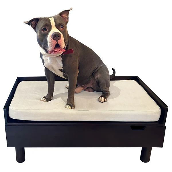 FurryLiving Hibachi Bed with Storage for Dogs (Dark Brown-Cream Cushion)