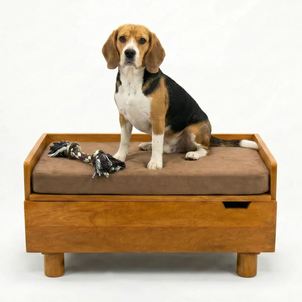 FurryLiving Hibachi Honey Bed with Storage for Dogs (Honey-Brown Cushion)