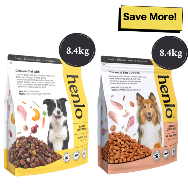 Henlo Chicken & Vegetable and Chicken & Egg Baked Dry Food for Adult Dogs Combo 2X8.4KG