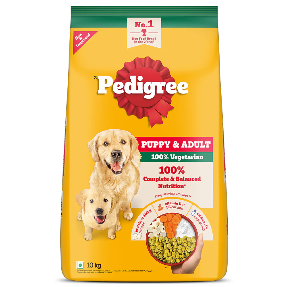 Pedigree 100% Vegetarian Adult & Puppy Dog Dry Food - 10 KG