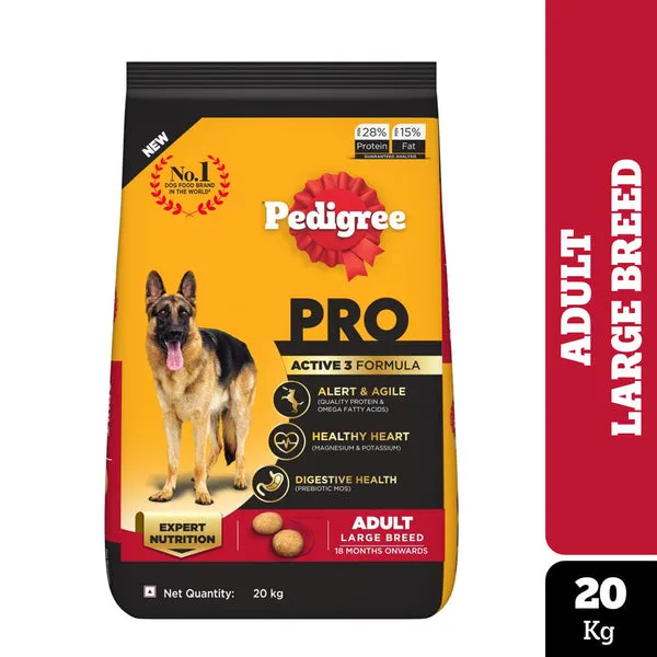 Pedigree PRO Expert Nutrition Active Adult Dry Dog Food, 20 kg Pack