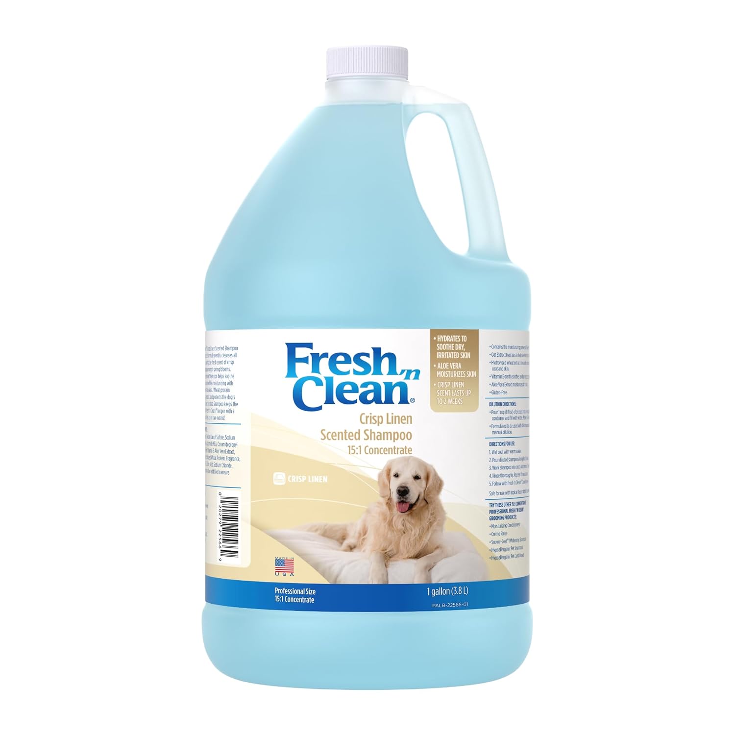 Pet-Ag Fresh ’n Clean Crisp Linen Scented Shampoo 15Soothes Dry Irritated Skin with Vitamin E & Aloe Strengthens & Repairs Coats Gluten Free 1 Gallon
