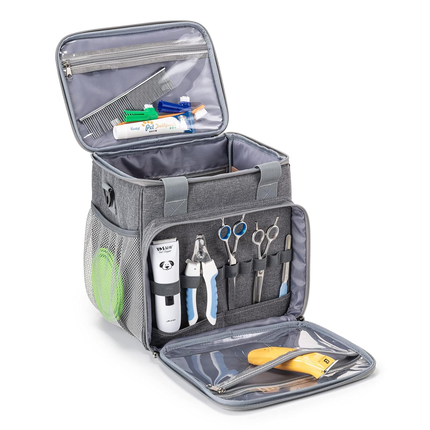 Pet Grooming Bag, Dog Grooming Supplies Organizer Tote Bag, Perfect for Pet Grooming Tool Kit Accessories-Grey