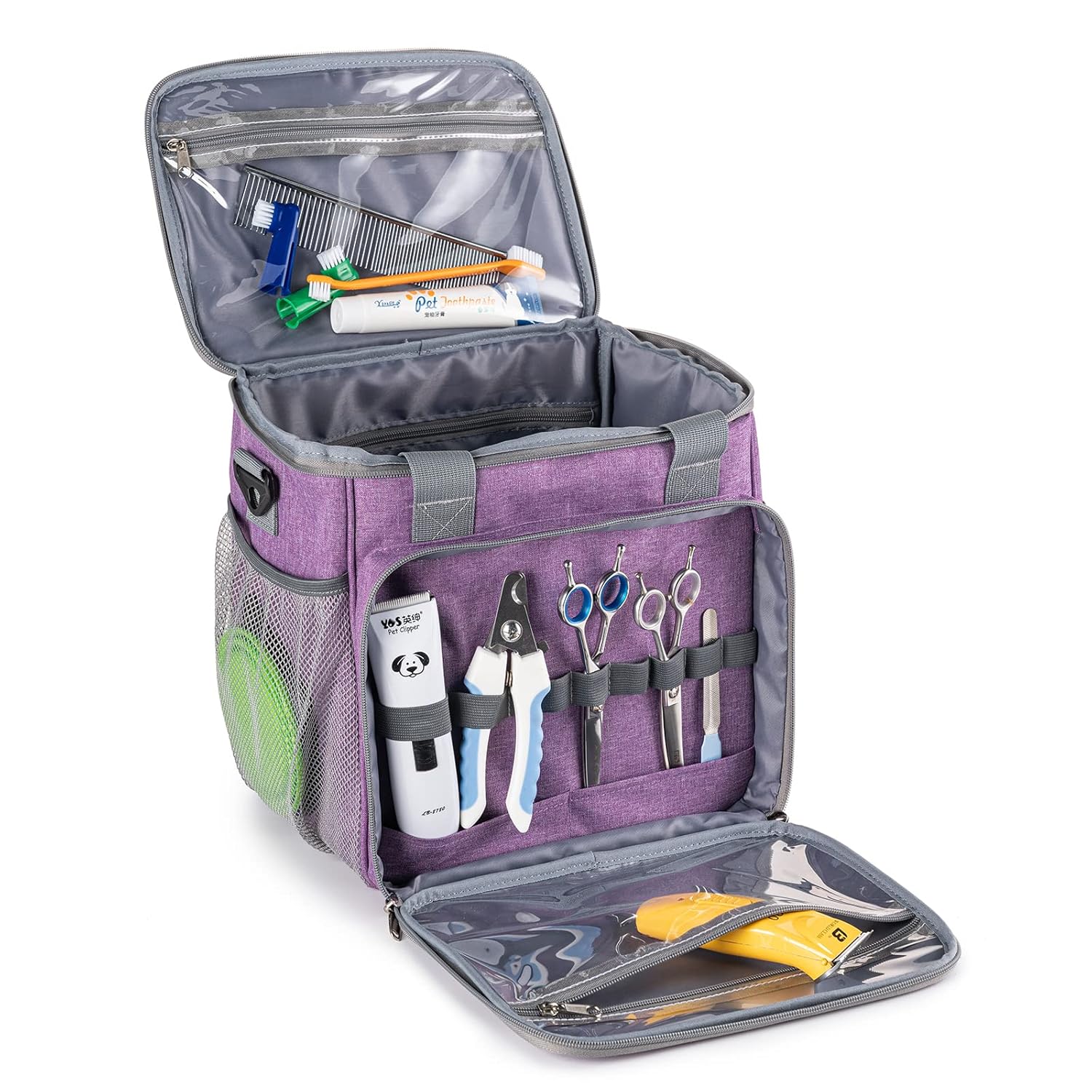 Pet Grooming Bag, Dog Grooming Supplies Organizer Tote Bag, Perfect for Pet Grooming Tool Kit Accessories-Purple