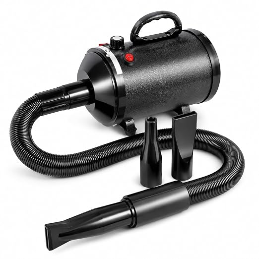 PetVogue All-in-one Bath Set Dog Dryer, 3200W High Velocity Pet Blow Dry with Heater for Grooming, Speed Temperature Adjustable Dog Blower Grooming Dryer with 3 Nozzles- Black