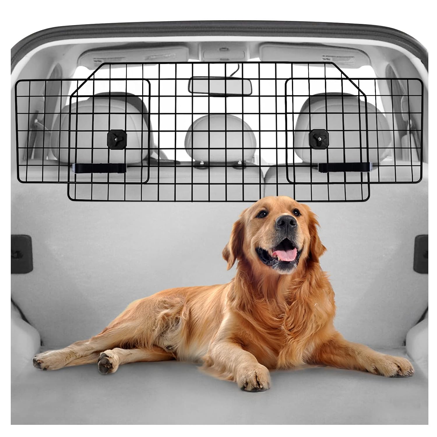 rabbitgoo Dog Car Barrier for SUVs,Van,Vehicles - Adjustable Large Pet SUV Barriers Universal-Fit,Heavy-Duty Wire Mesh Dog Car Guard,SUV Pet Car Gate for Vehicles,Safety Car Divider for Dogs
