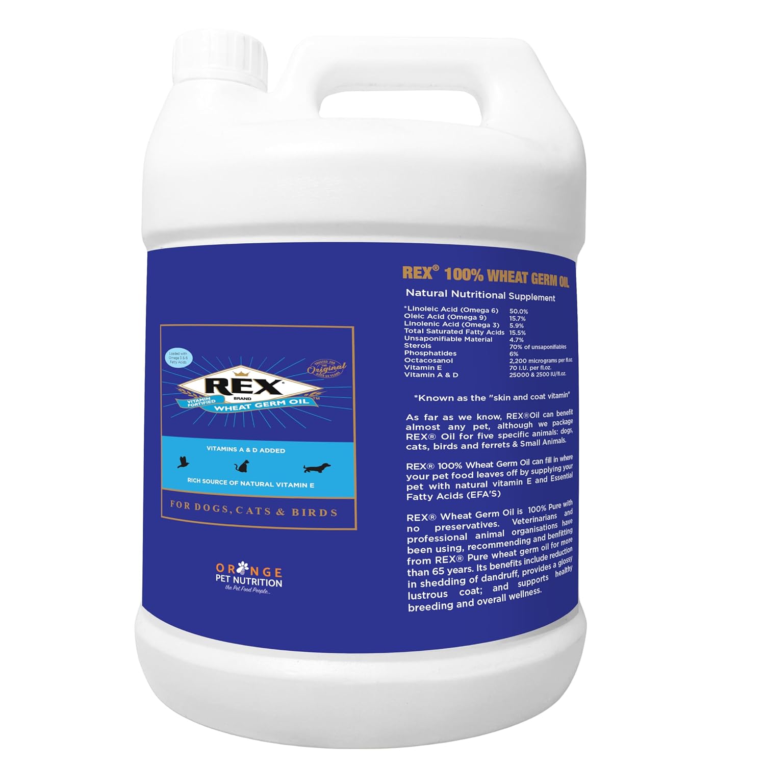 Rex Wheat Germ Oil 5 Rich in Vitamin E & Omega 3, 6 Skin & Coat Supplement for Dogs, Cats, Horses, Birds & Small Improves Fur Shine & Overall Health