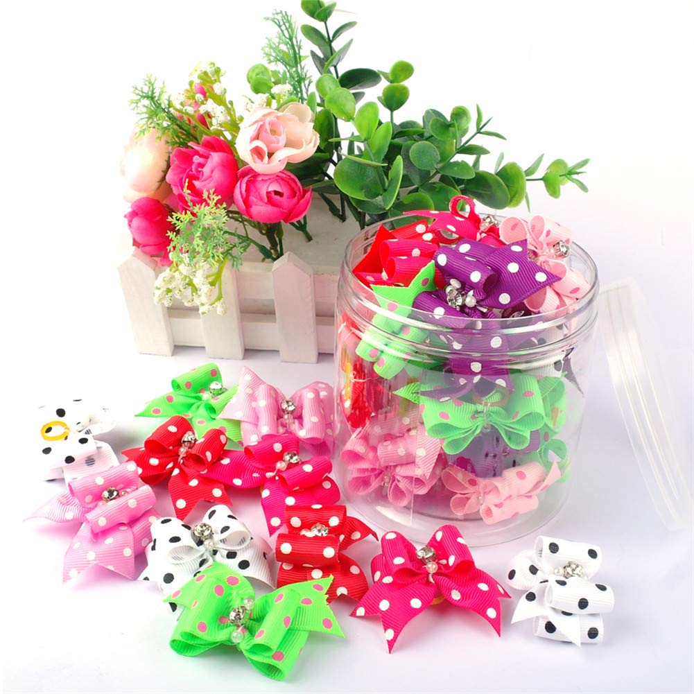 SOCHII 20-50-pcs Cute Pet Grooming Accessories Dog Hair Bows with Rubber Bands Crystal Rhinestone Boutique for Long Hair Small Dog Cat Mixed 20pcs