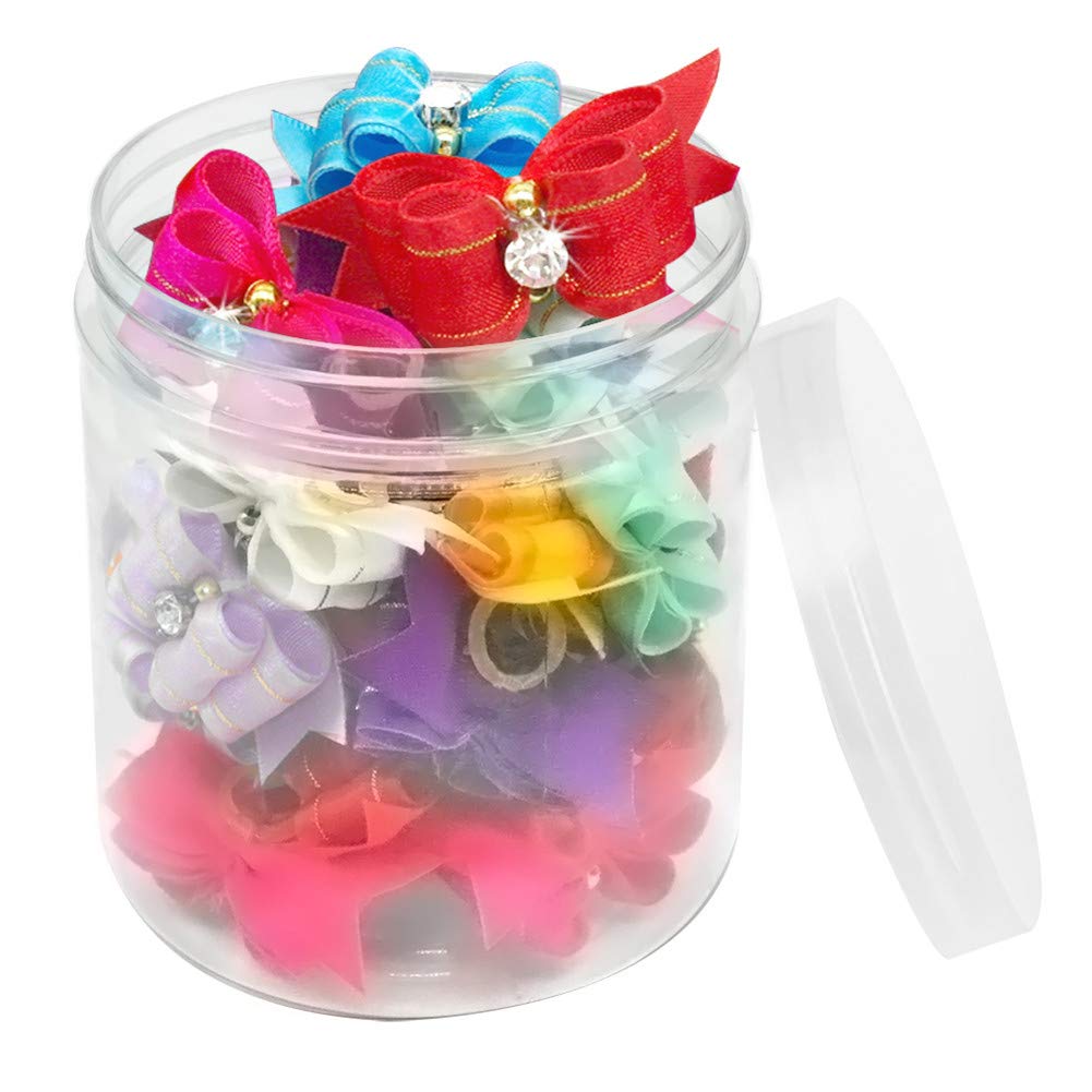 SOCHII 20pcs Dog Accessories Pet Puppy Dog Hair Bows Bowknot Dog Rubber Band Pet Grooming Accessories Mixed Ribbon Hair Bow Petshop