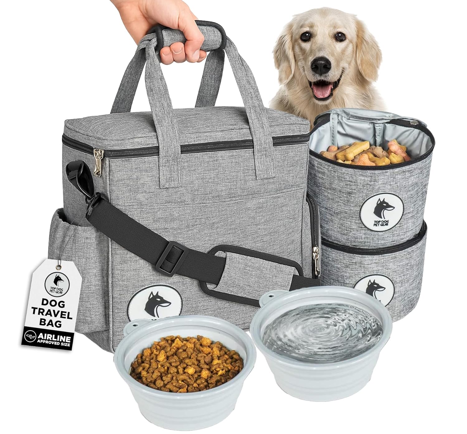 Top Dog Travel Bag - Airline Approved Travel Set for Dogs Stores All Your Dog Accessories